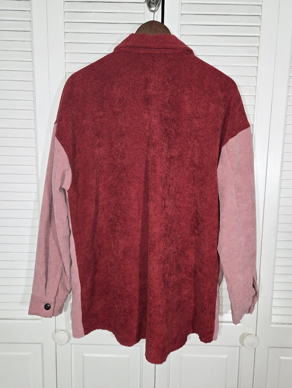 No Brand Two-Tone Corduroy Shirt Jacket  Rose Maroon Button Up Sz L - Picture 4 of 4